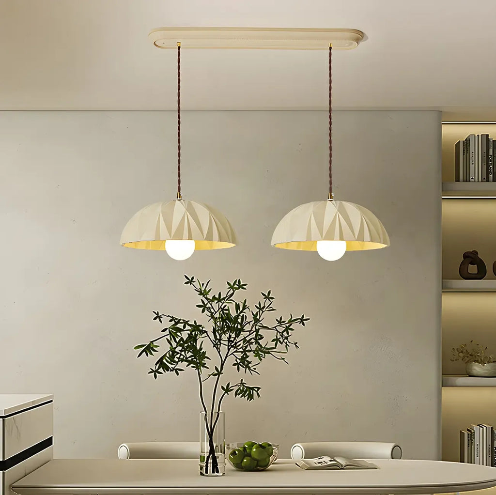 Suspension moderne à deux lumières en résine crème avec bol pour îlot de cuisine