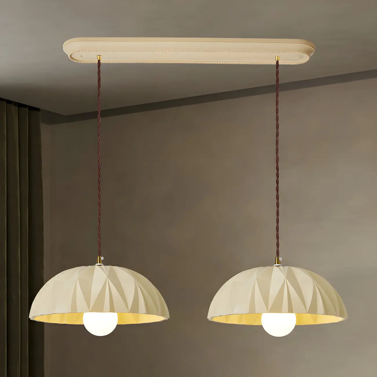 Suspension moderne à deux lumières en résine crème avec bol pour îlot de cuisine