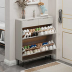 Meuble à chaussures d'entrée en bois beige à façade rabattable et 2 tiroirs