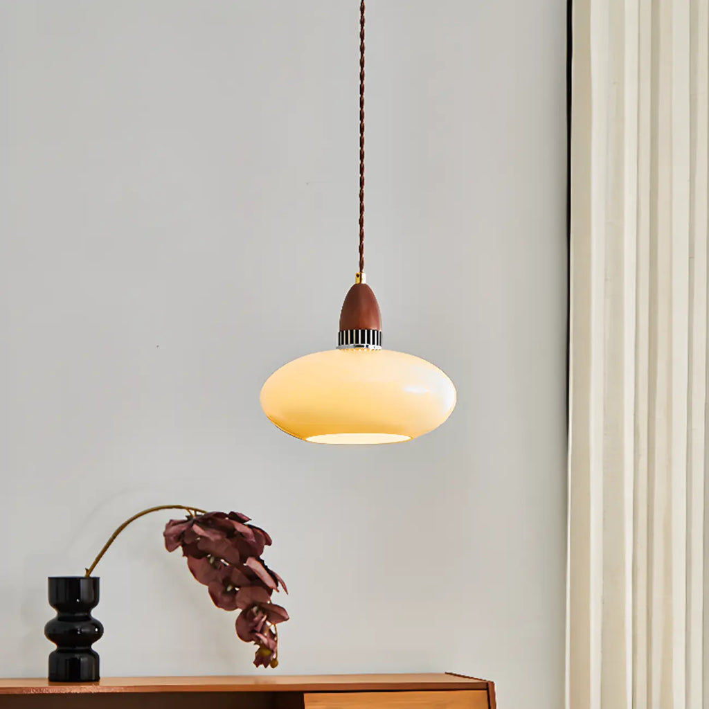 Suspension moderne ronde en bois et verre, réglable pour l'intérieur