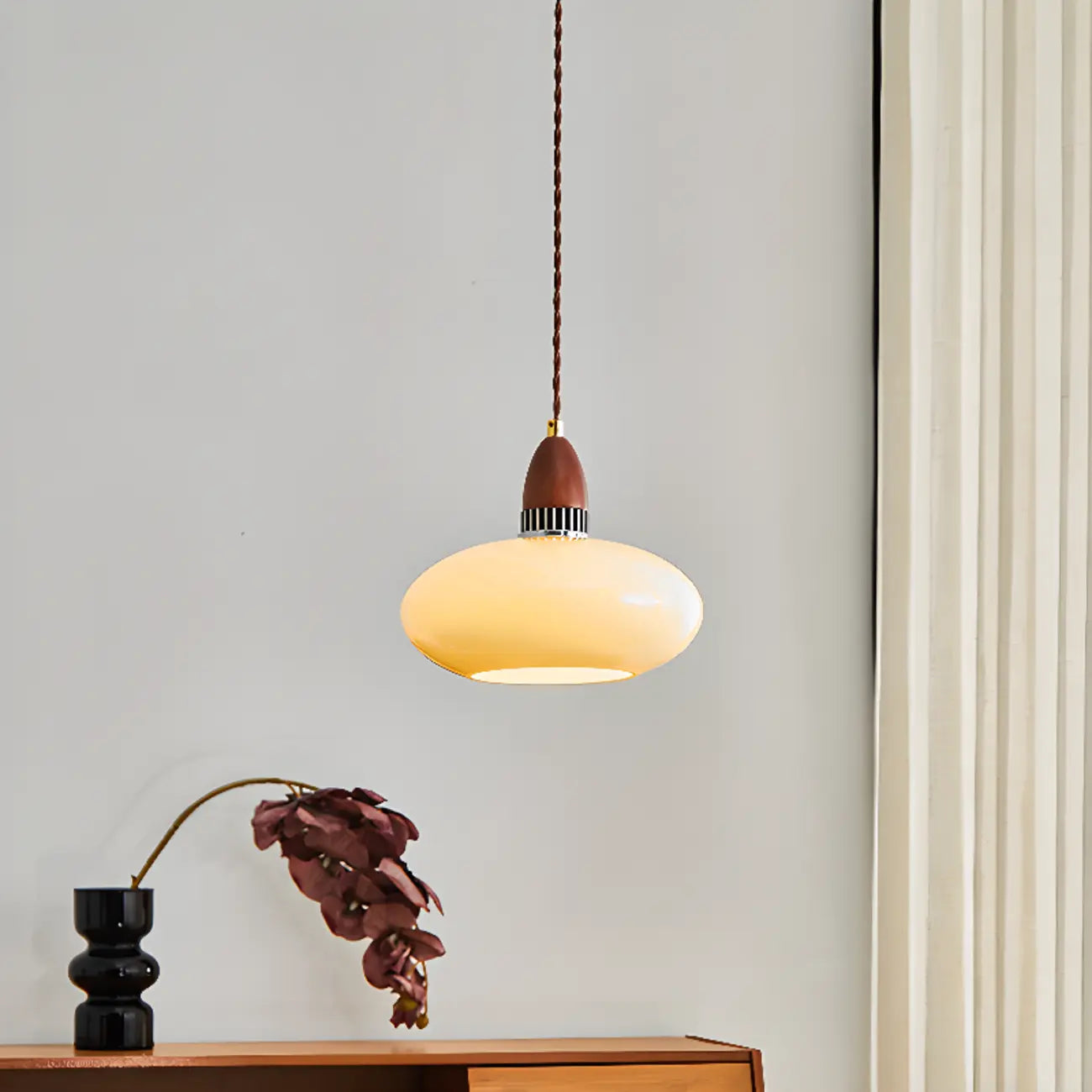 Suspension moderne ronde en bois et verre, réglable pour l'intérieur