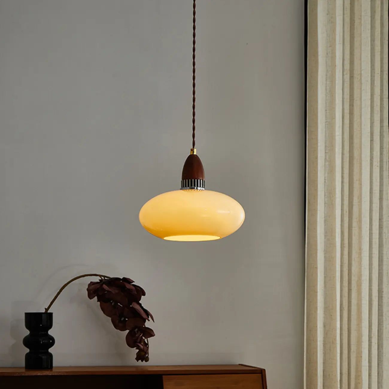 Suspension moderne ronde en bois et verre, réglable pour l'intérieur
