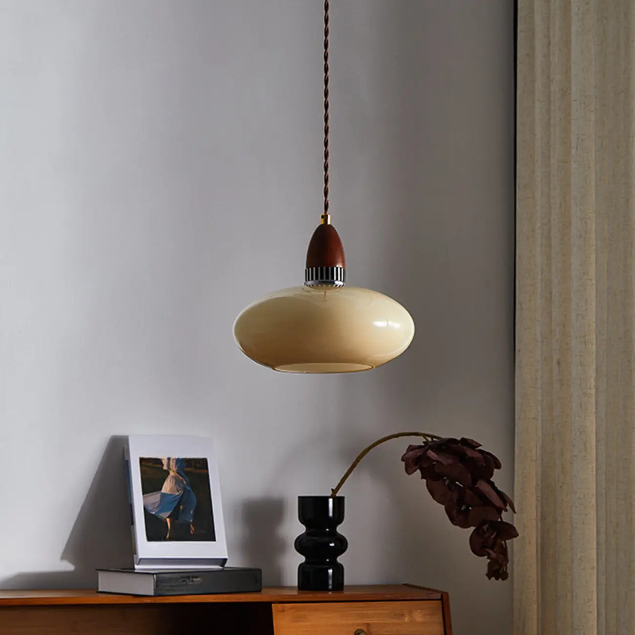 Suspension moderne ronde en bois et verre, réglable pour l'intérieur
