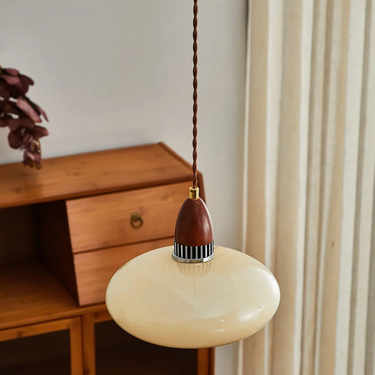 Suspension moderne ronde en bois et verre, réglable pour l'intérieur