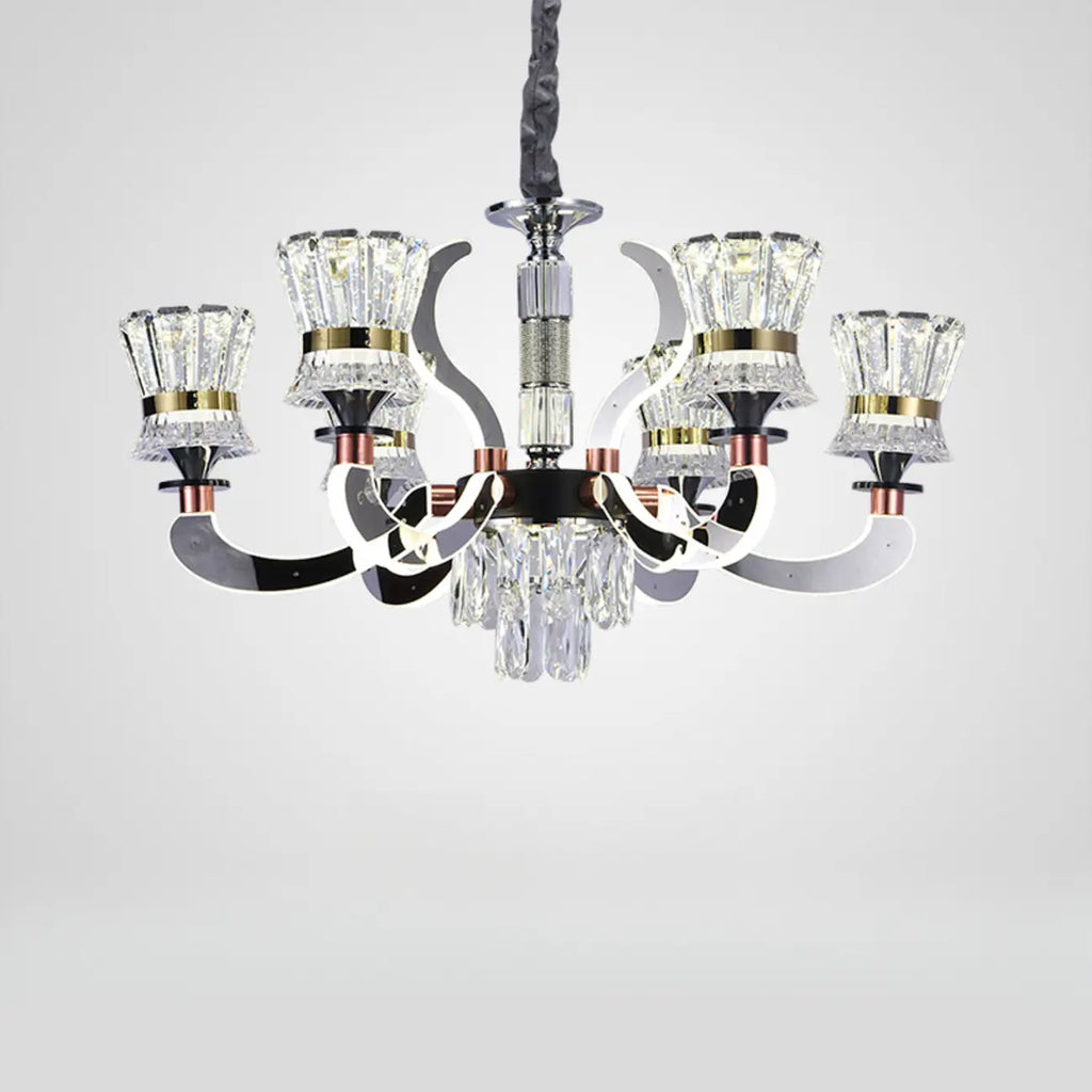 Lustre luxueux chromé à plusieurs niveaux en cristal, éclairage LED moderne à intensité variable