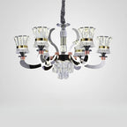 Lustre luxueux chromé à plusieurs niveaux en cristal, éclairage LED moderne à intensité variable