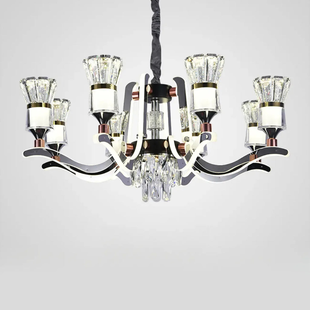 Lustre luxueux chromé à plusieurs niveaux en cristal, éclairage LED moderne à intensité variable