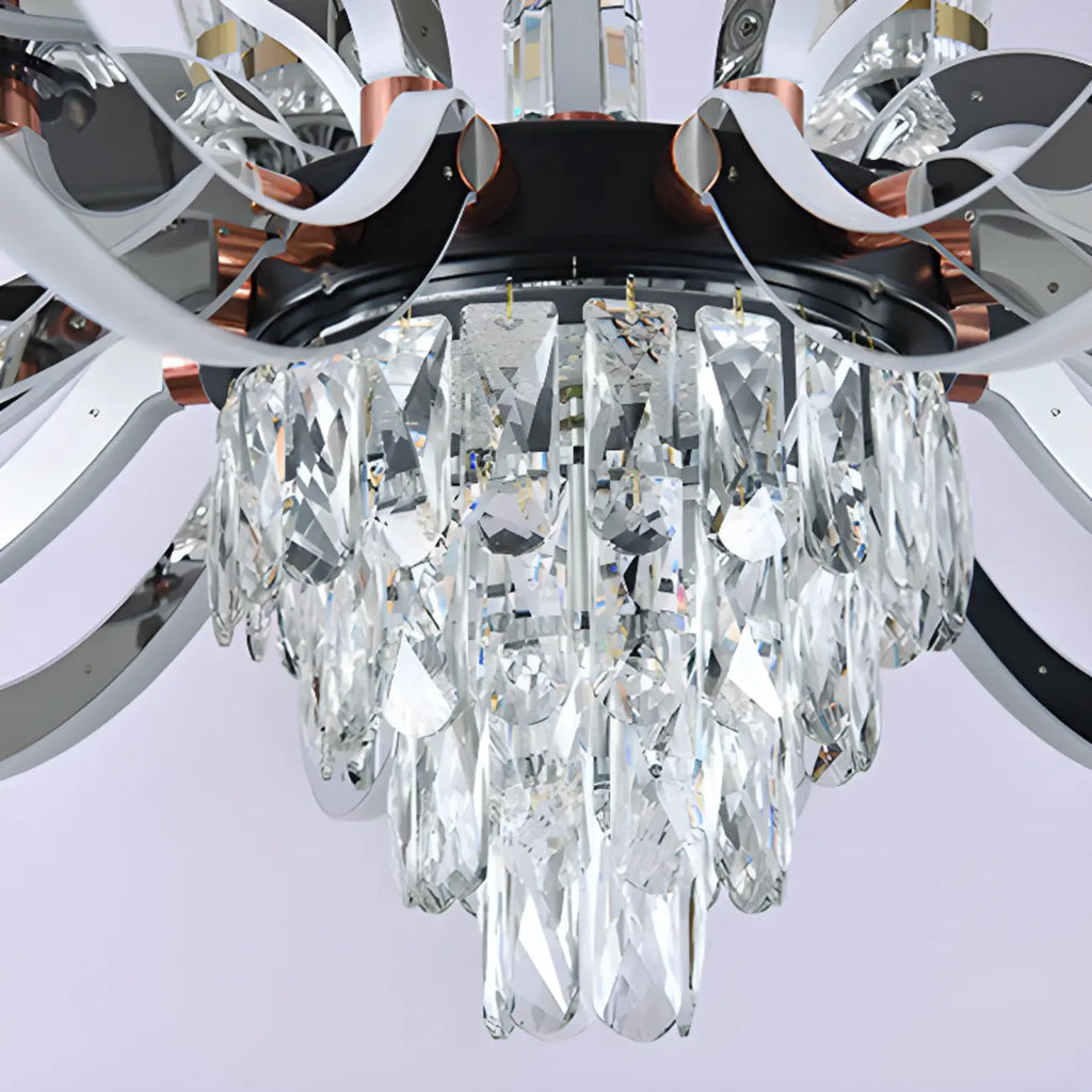 Lustre luxueux chromé à plusieurs niveaux en cristal, éclairage LED moderne à intensité variable