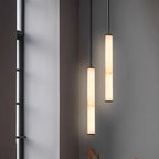 Suspension LED cylindrique moderne en métal noir et albâtre
