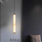 Suspension LED cylindrique moderne en métal noir et albâtre