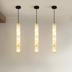 Suspension LED cylindrique moderne en métal noir et albâtre