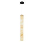 Suspension LED cylindrique moderne en métal noir et albâtre