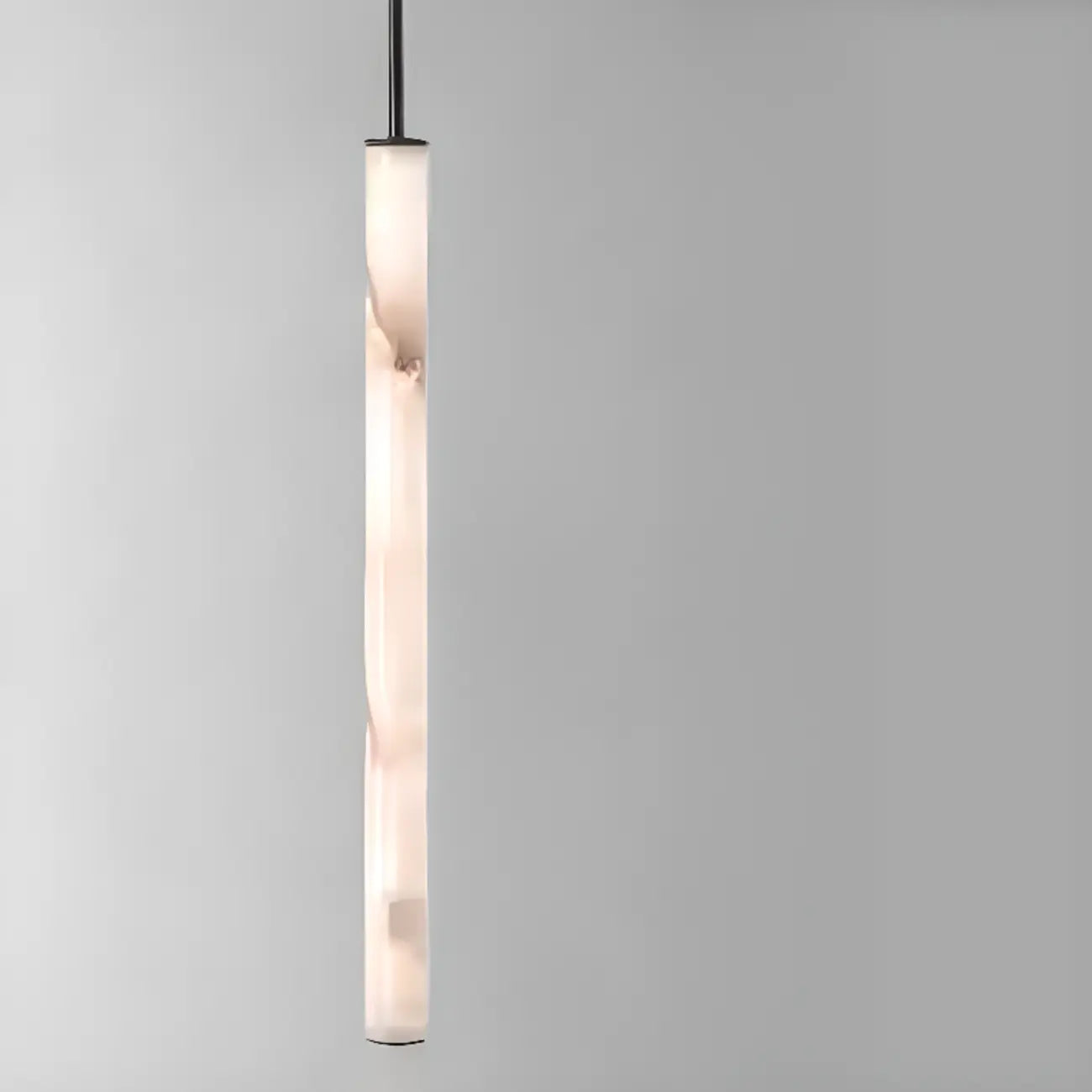 Suspension LED cylindrique moderne en métal noir et albâtre