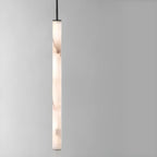 Suspension LED cylindrique moderne en métal noir et albâtre