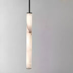 Suspension LED cylindrique moderne en métal noir et albâtre