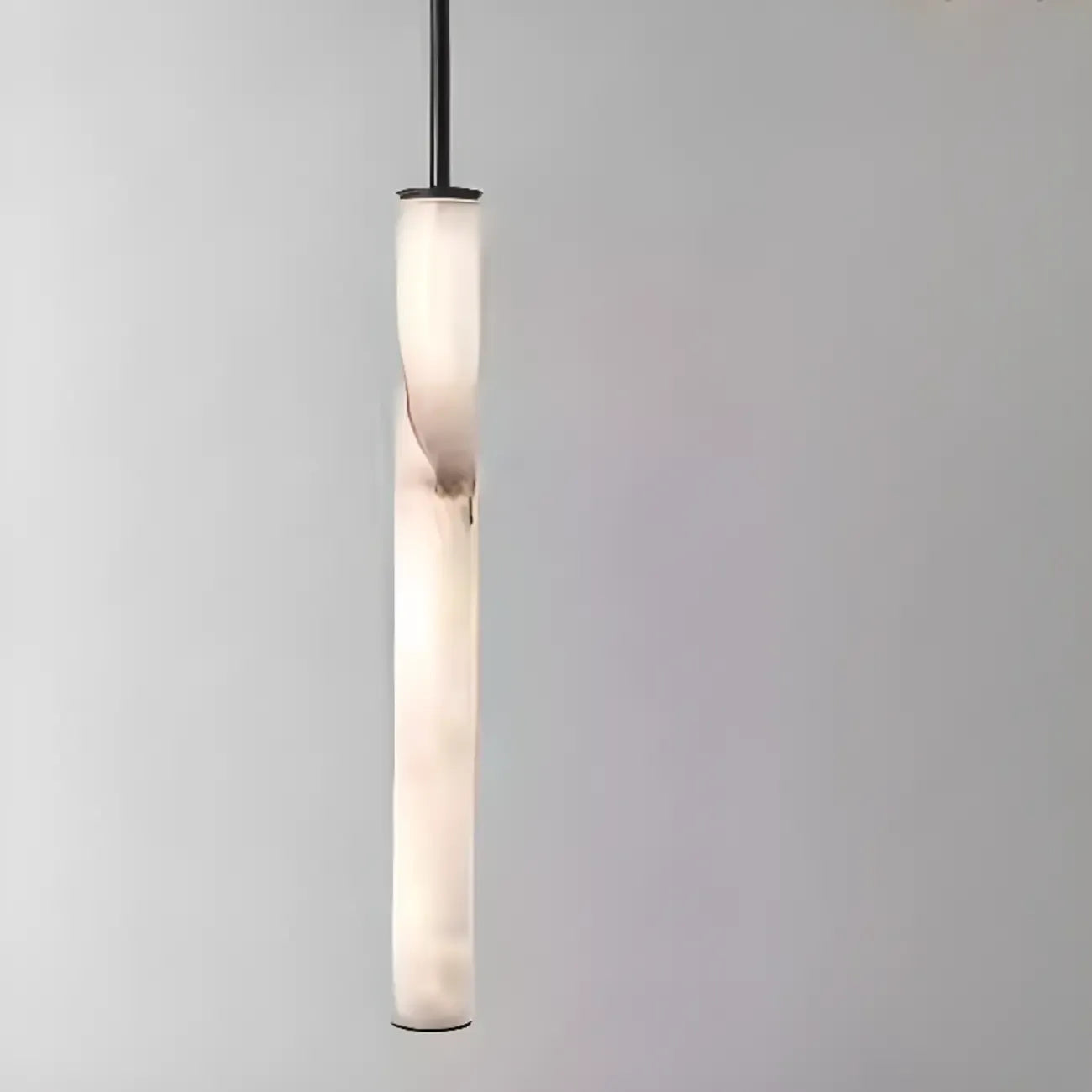 Suspension LED cylindrique moderne en métal noir et albâtre