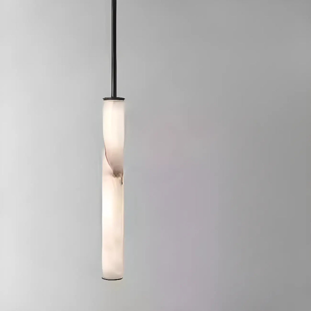 Suspension LED cylindrique moderne en métal noir et albâtre
