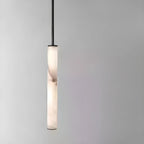 Suspension LED cylindrique moderne en métal noir et albâtre