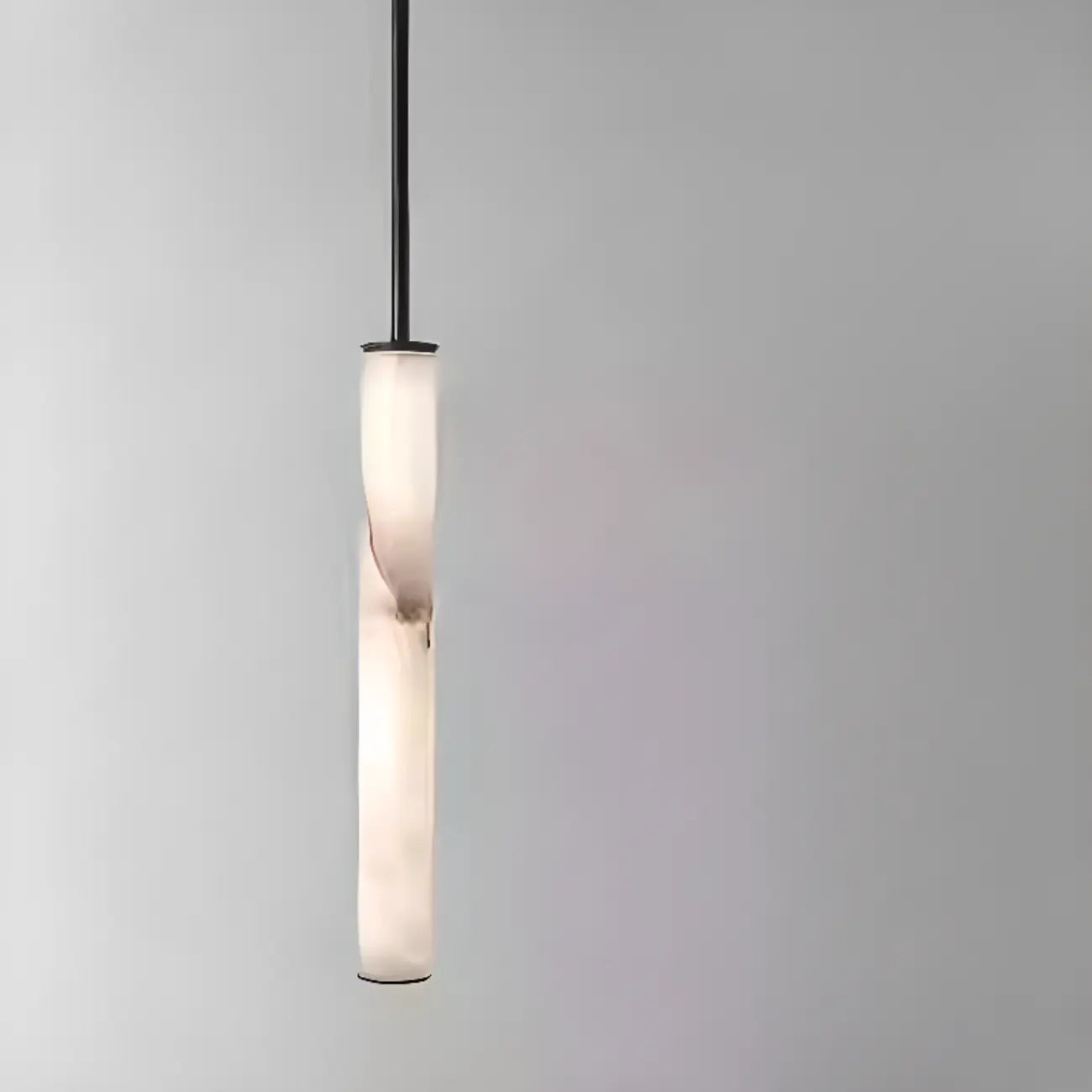 Suspension LED cylindrique moderne en métal noir et albâtre