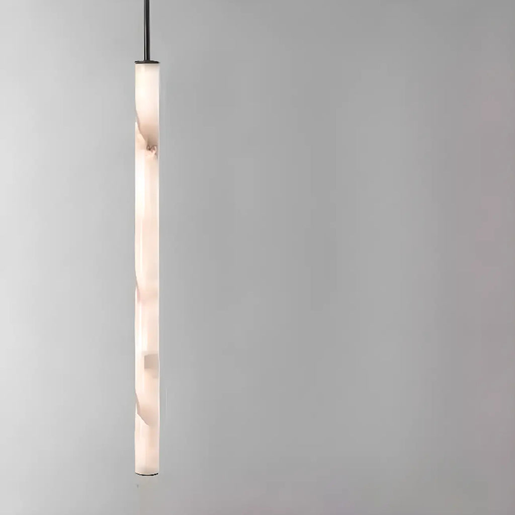Suspension LED cylindrique moderne en métal noir et albâtre