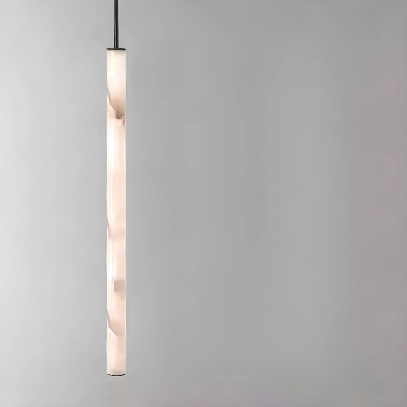 Suspension LED cylindrique moderne en métal noir et albâtre