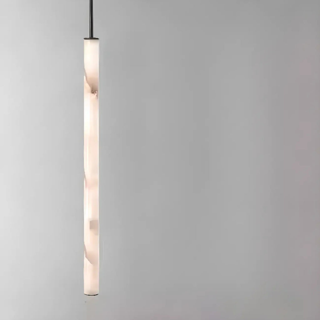 Suspension LED cylindrique moderne en métal noir et albâtre