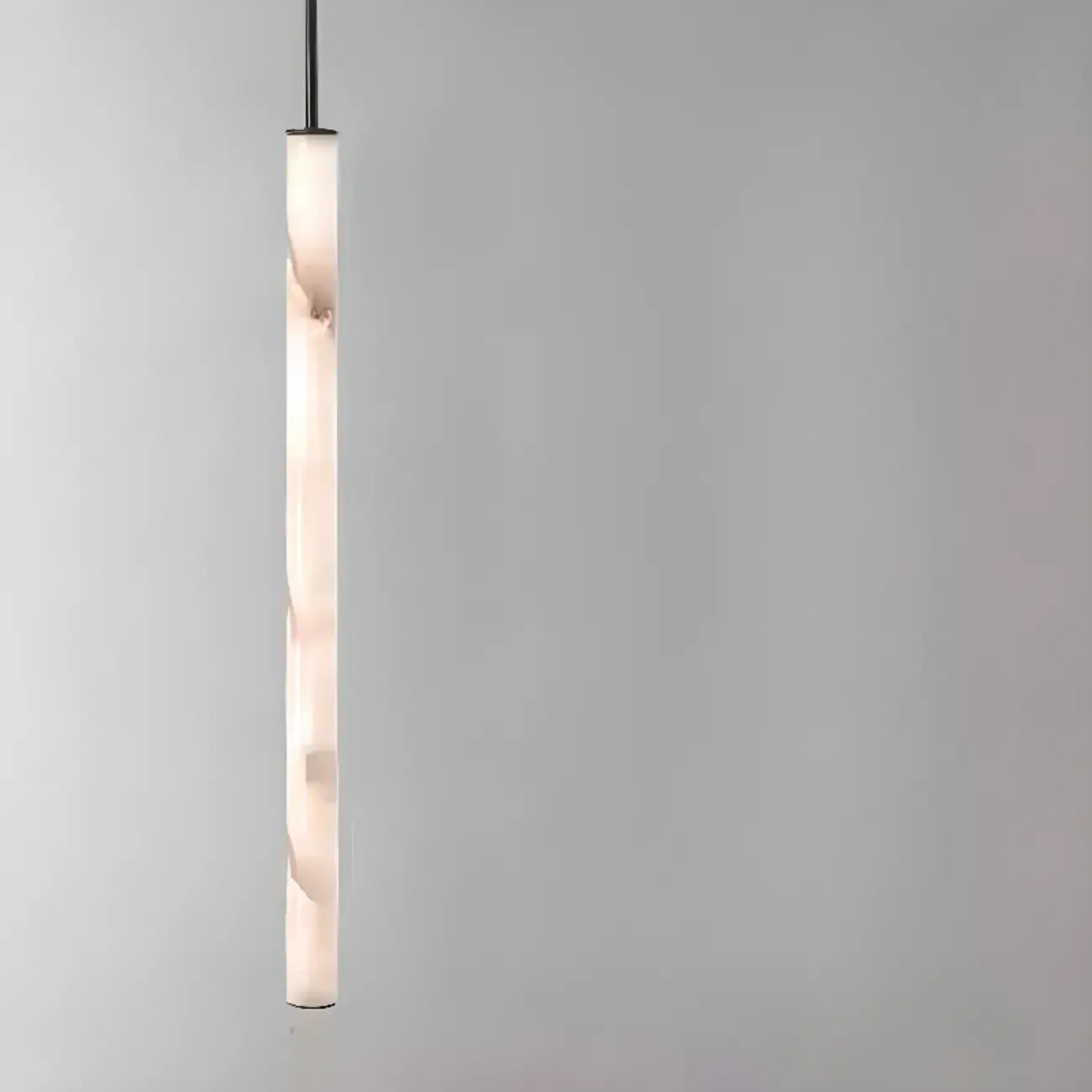 Suspension LED cylindrique moderne en métal noir et albâtre
