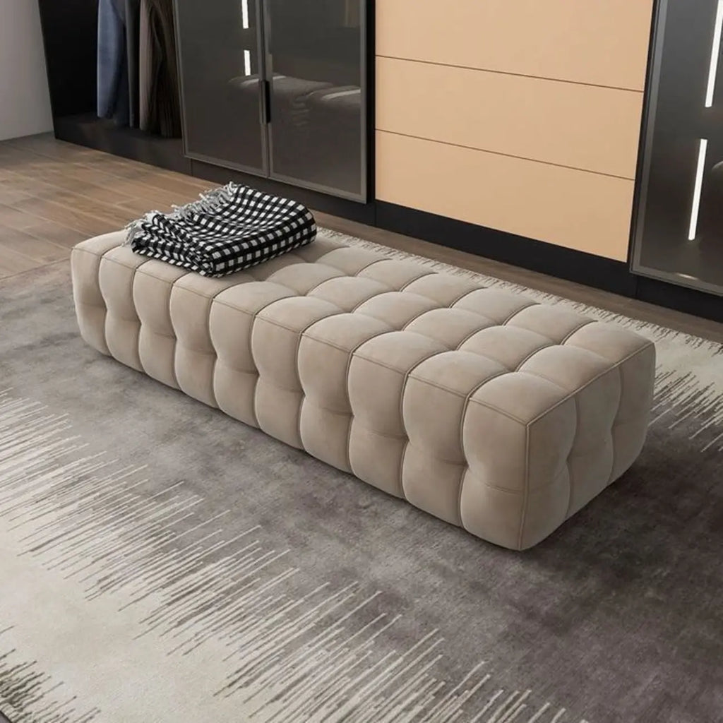 Banc de rangement moderne en velours gris pour chambre à coucher