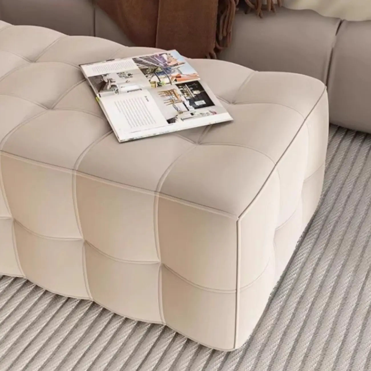 Banc de rangement moderne en velours gris pour chambre à coucher