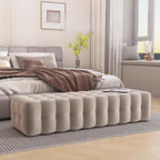 Banc de rangement moderne en velours gris pour chambre à coucher