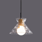 Suspension moderne en verre texturé transparent et bois