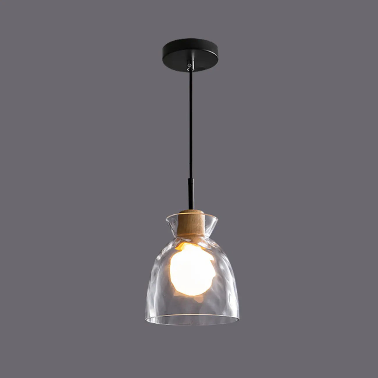Suspension moderne en verre texturé transparent et bois