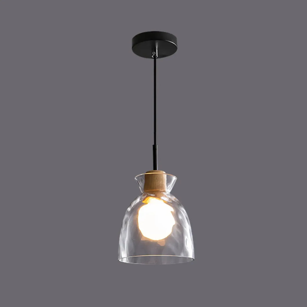 Suspension moderne en verre texturé transparent et bois
