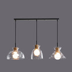 Suspension moderne en verre texturé transparent et bois