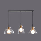 Suspension moderne en verre texturé transparent et bois