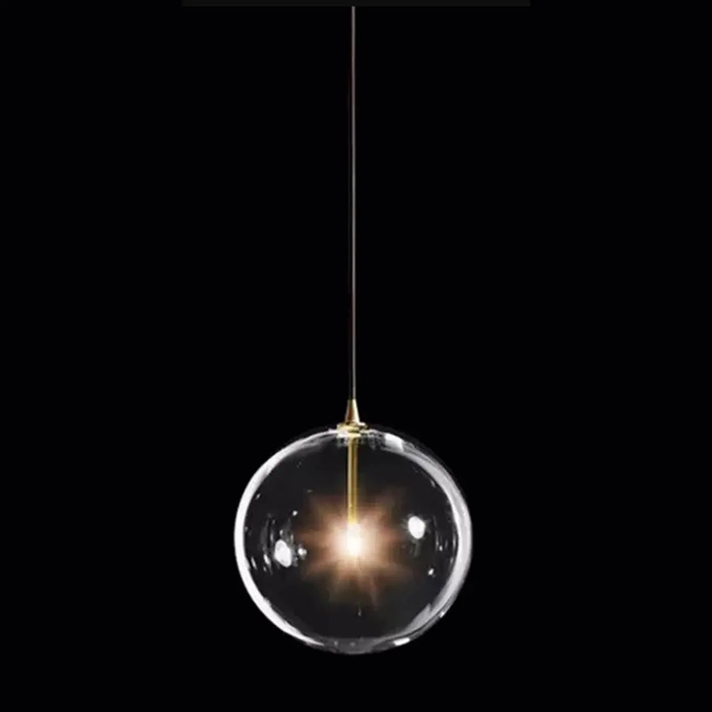 Suspension moderne en verre texturé transparent et bois