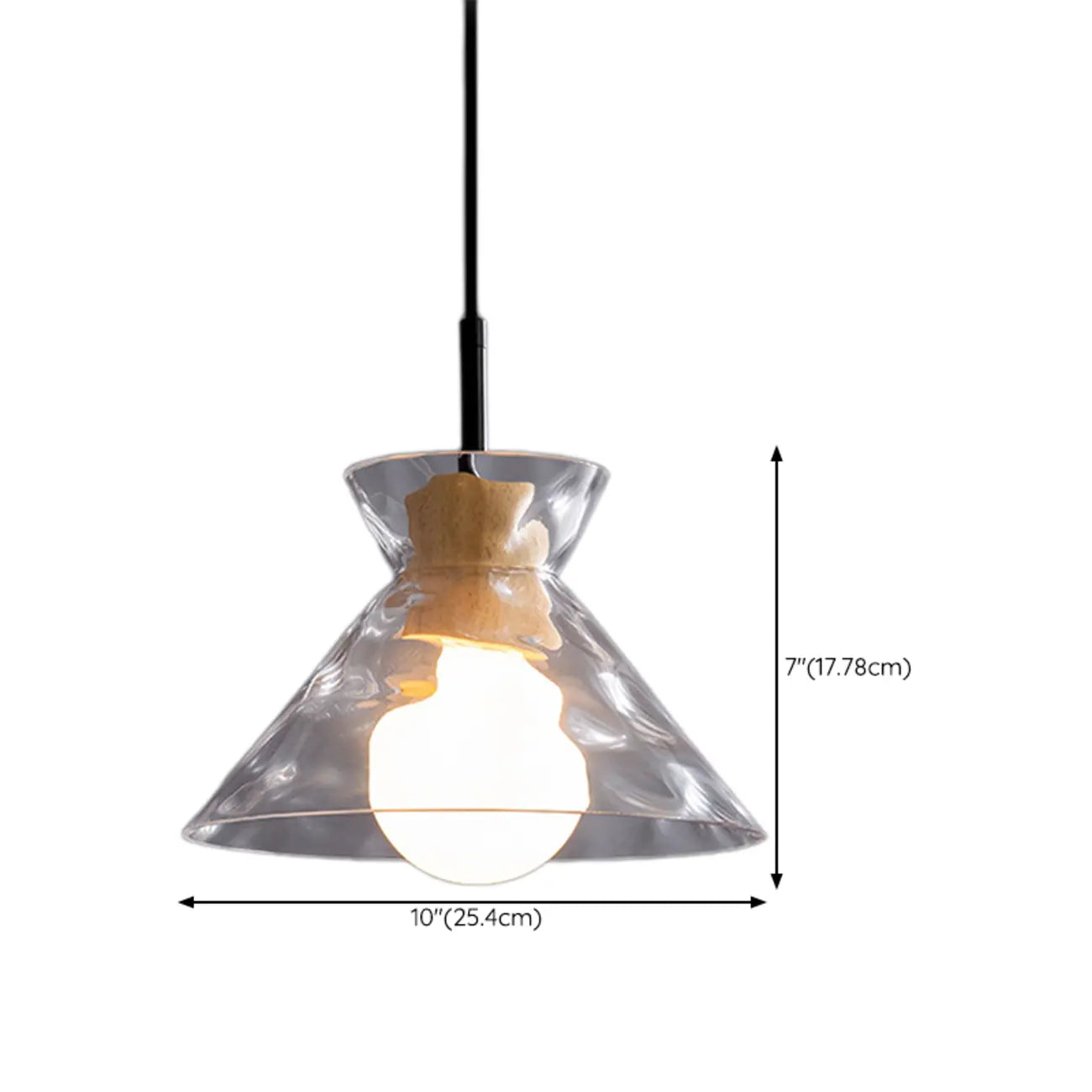Suspension moderne en verre texturé transparent et bois