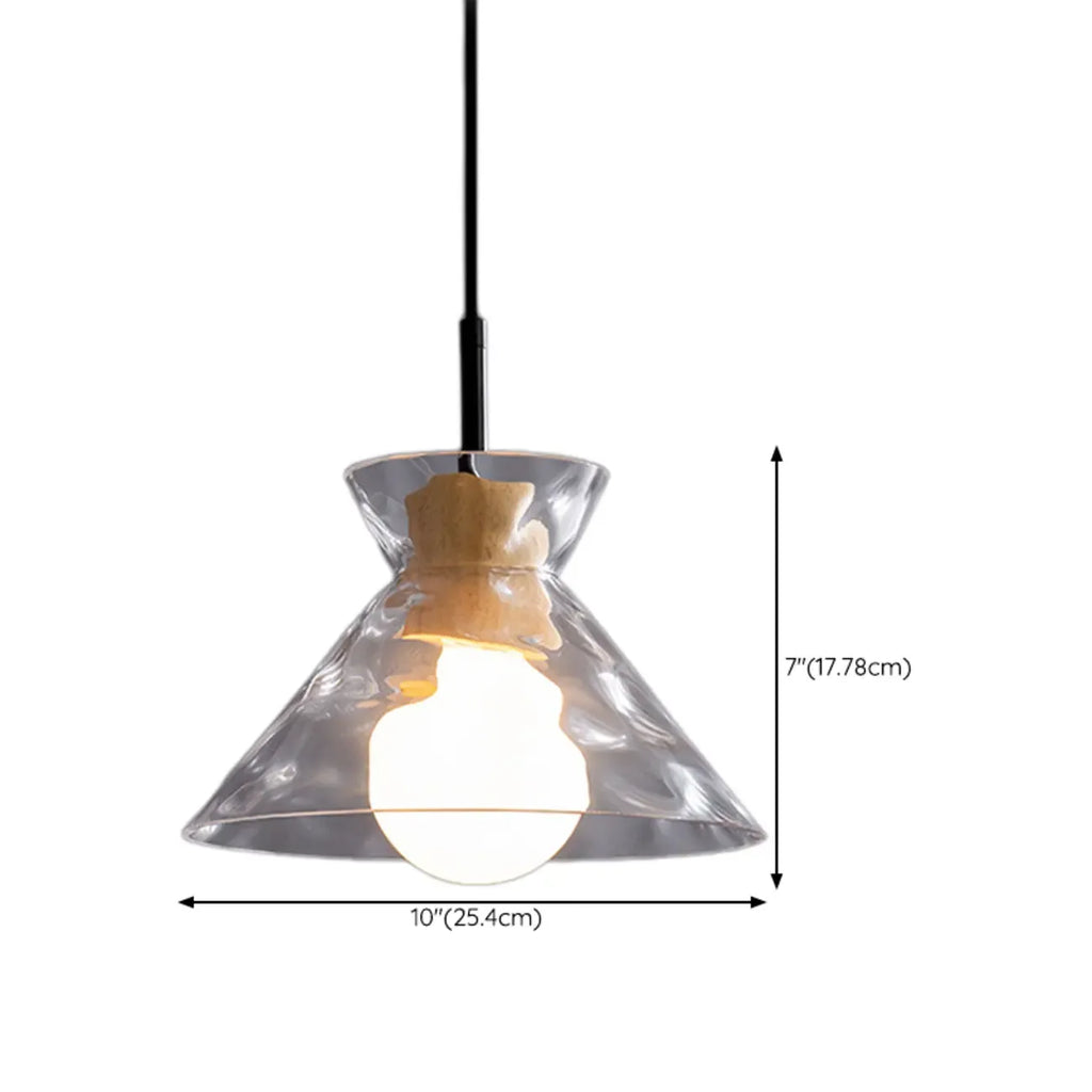Suspension moderne en verre texturé transparent et bois