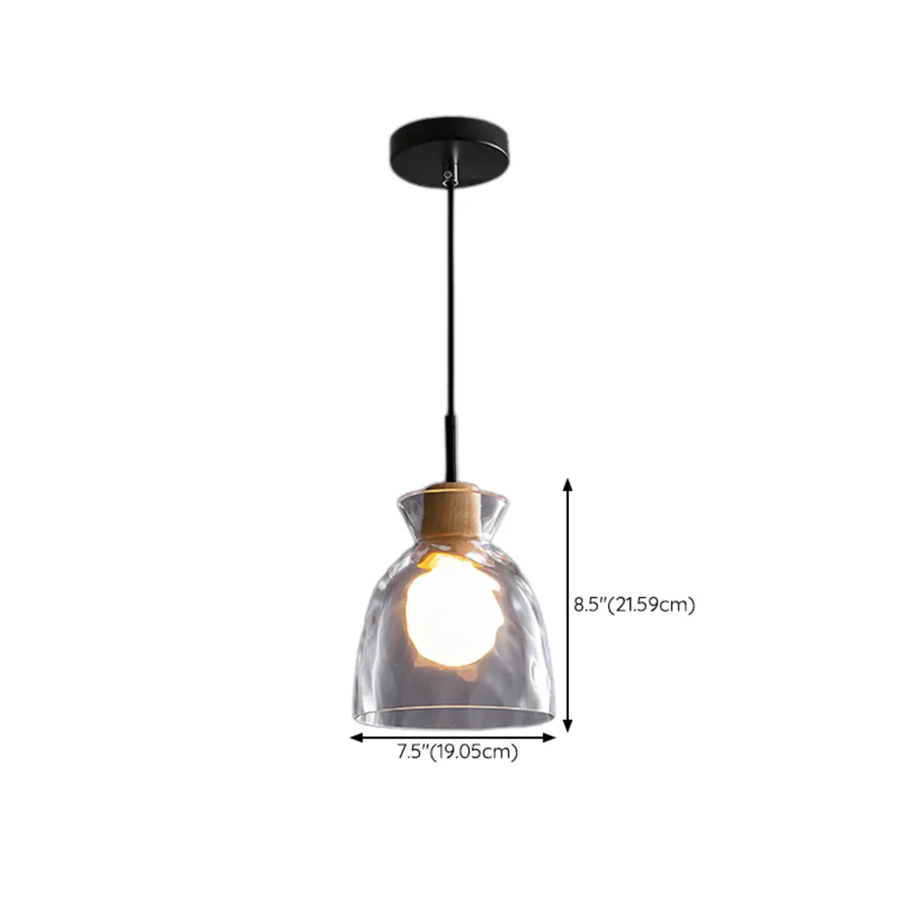 Suspension moderne en verre texturé transparent et bois