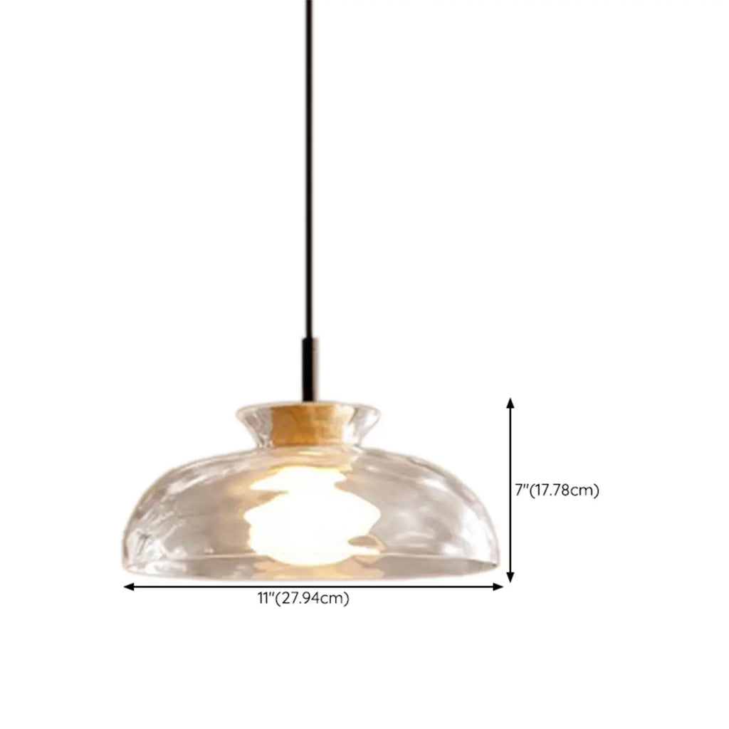 Suspension moderne en verre texturé transparent et bois