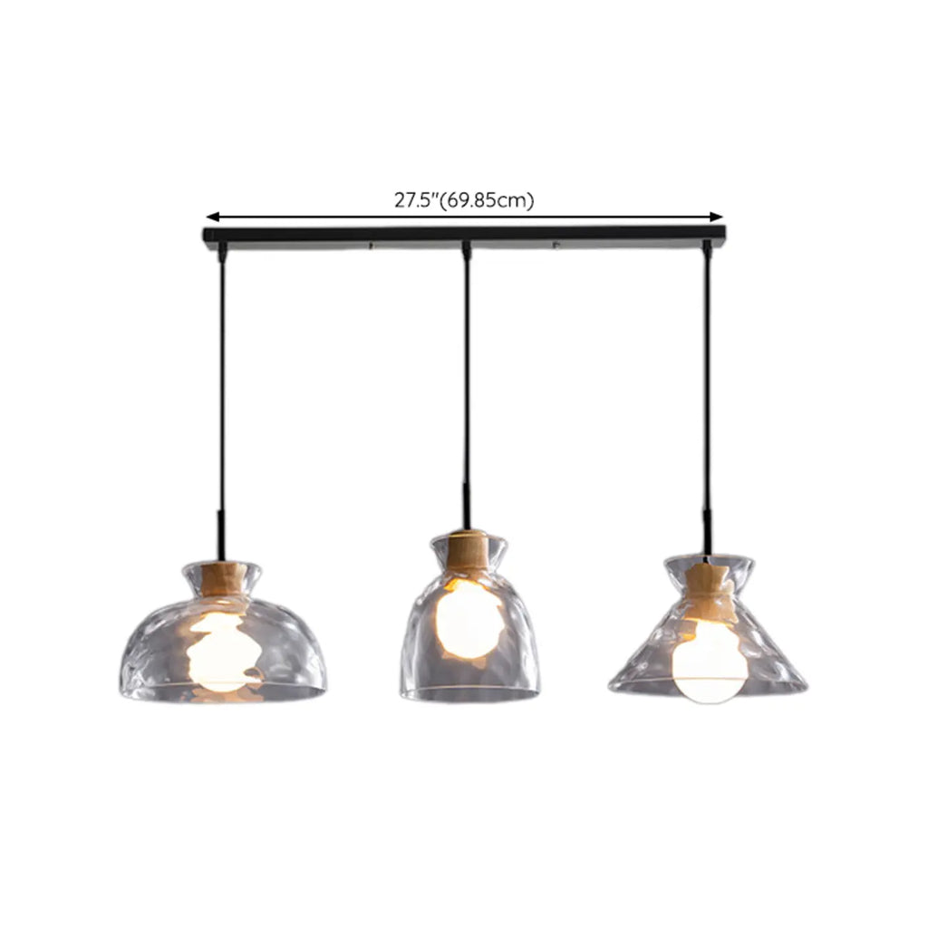 Suspension moderne en verre texturé transparent et bois
