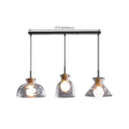 Suspension moderne en verre texturé transparent et bois