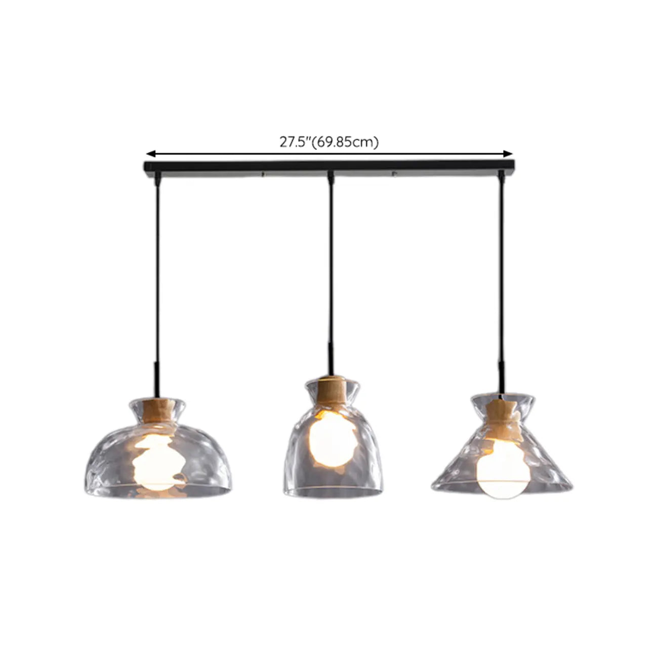 Suspension moderne en verre texturé transparent et bois