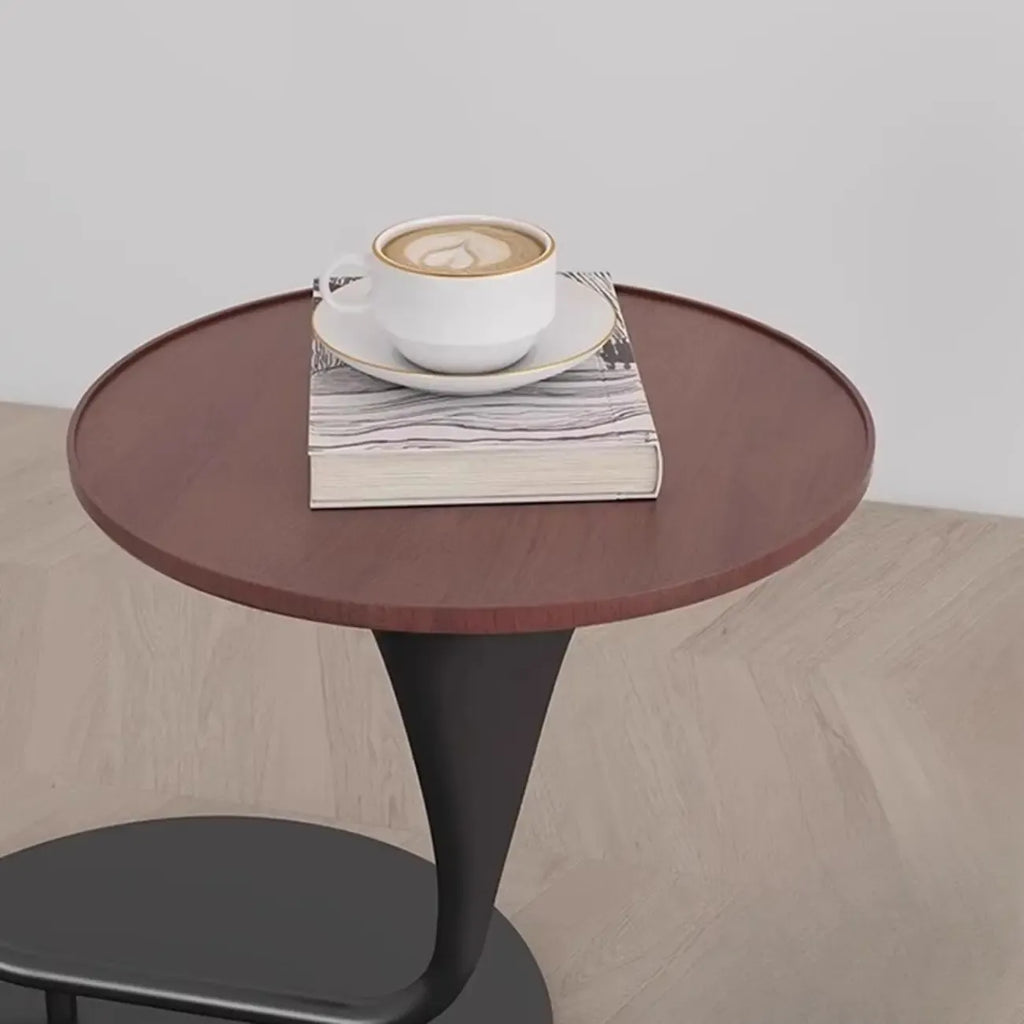 Lampadaire minimaliste en noyer avec table et abat-jour en tissu