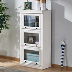 Coffre de rangement moderne en bois de peuplier blanc avec porte vitrée rabattable