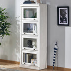 Coffre de rangement moderne en bois de peuplier blanc avec porte vitrée rabattable