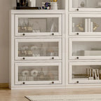 Coffre de rangement moderne en bois de peuplier blanc avec porte vitrée rabattable