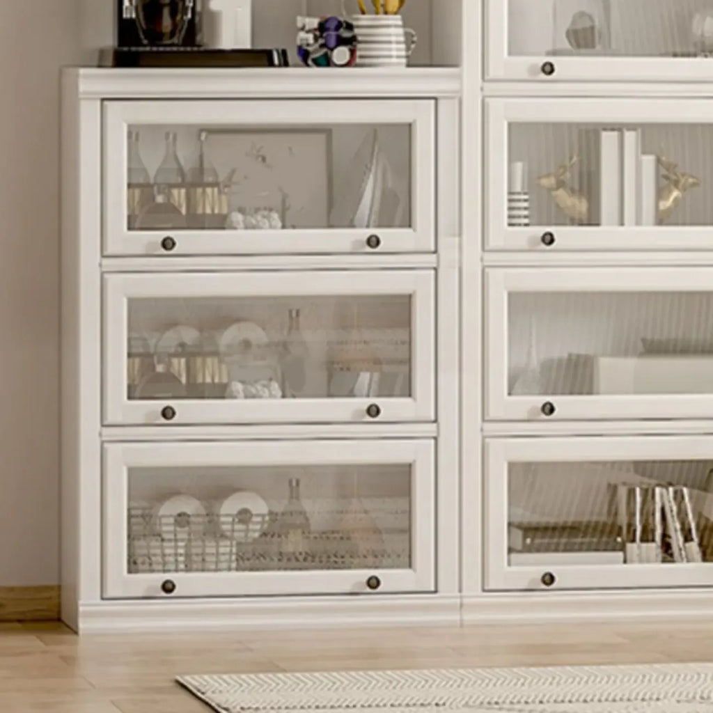 Coffre de rangement moderne en bois de peuplier blanc avec porte vitrée rabattable