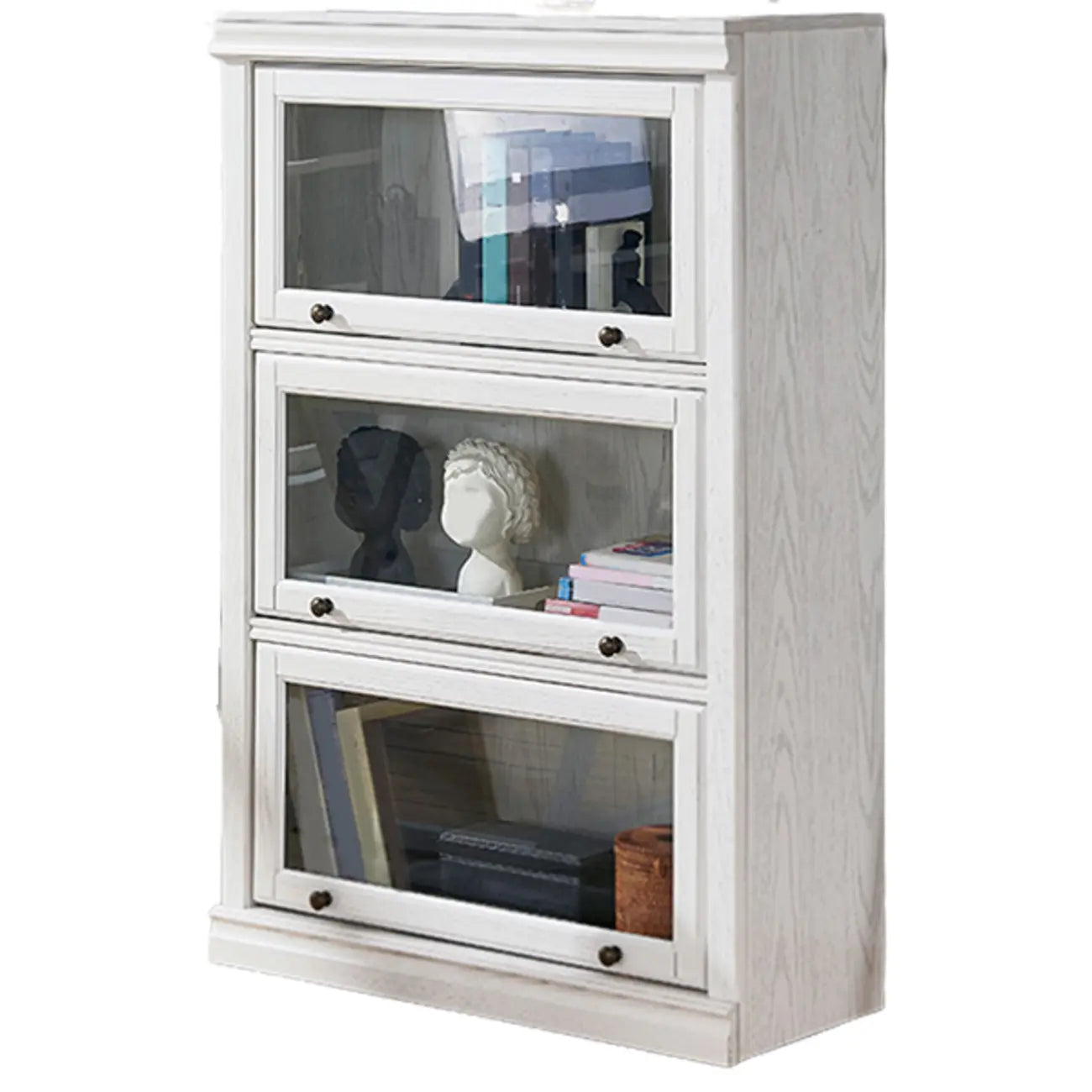 Coffre de rangement moderne en bois de peuplier blanc avec porte vitrée rabattable