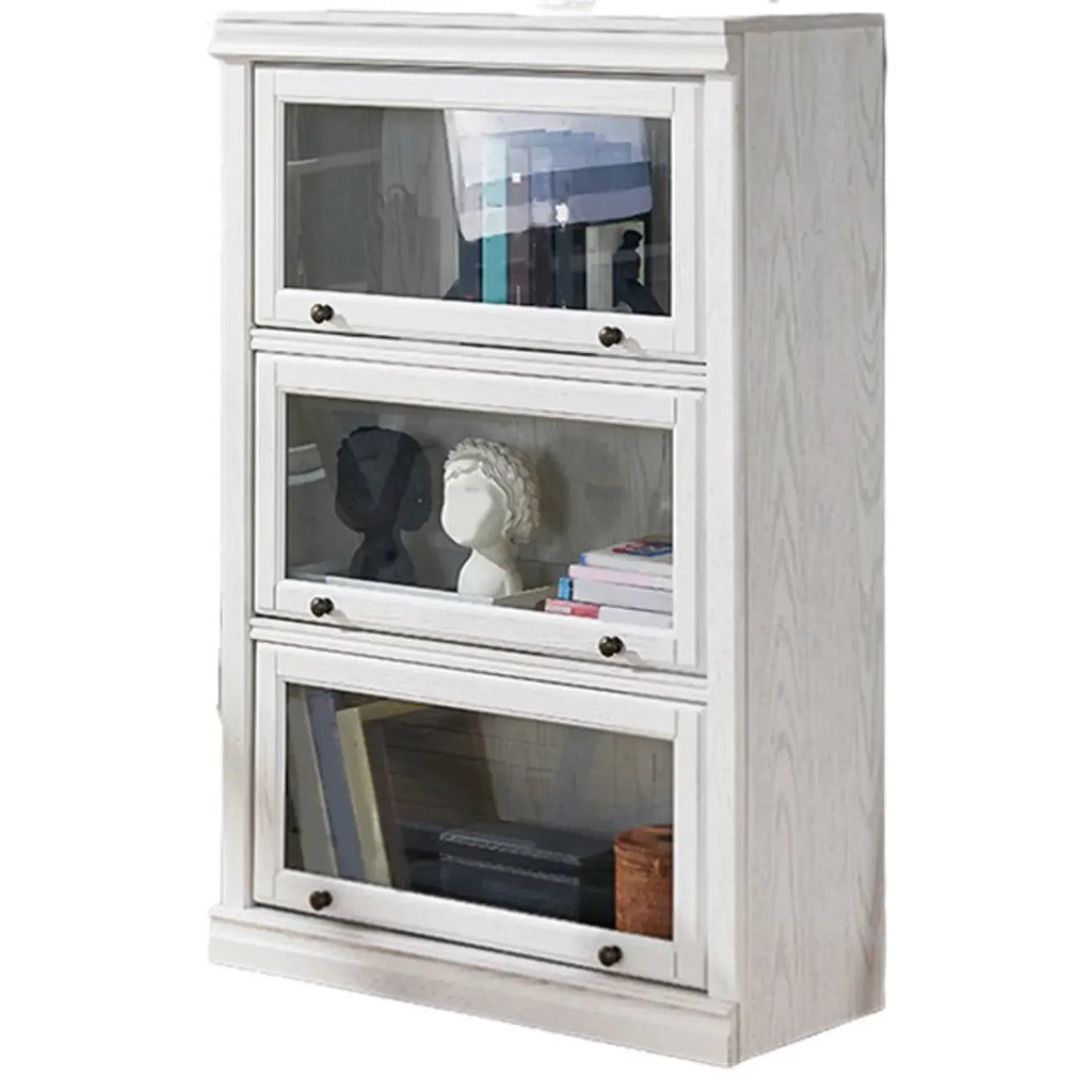 Coffre de rangement moderne en bois de peuplier blanc avec porte vitrée rabattable